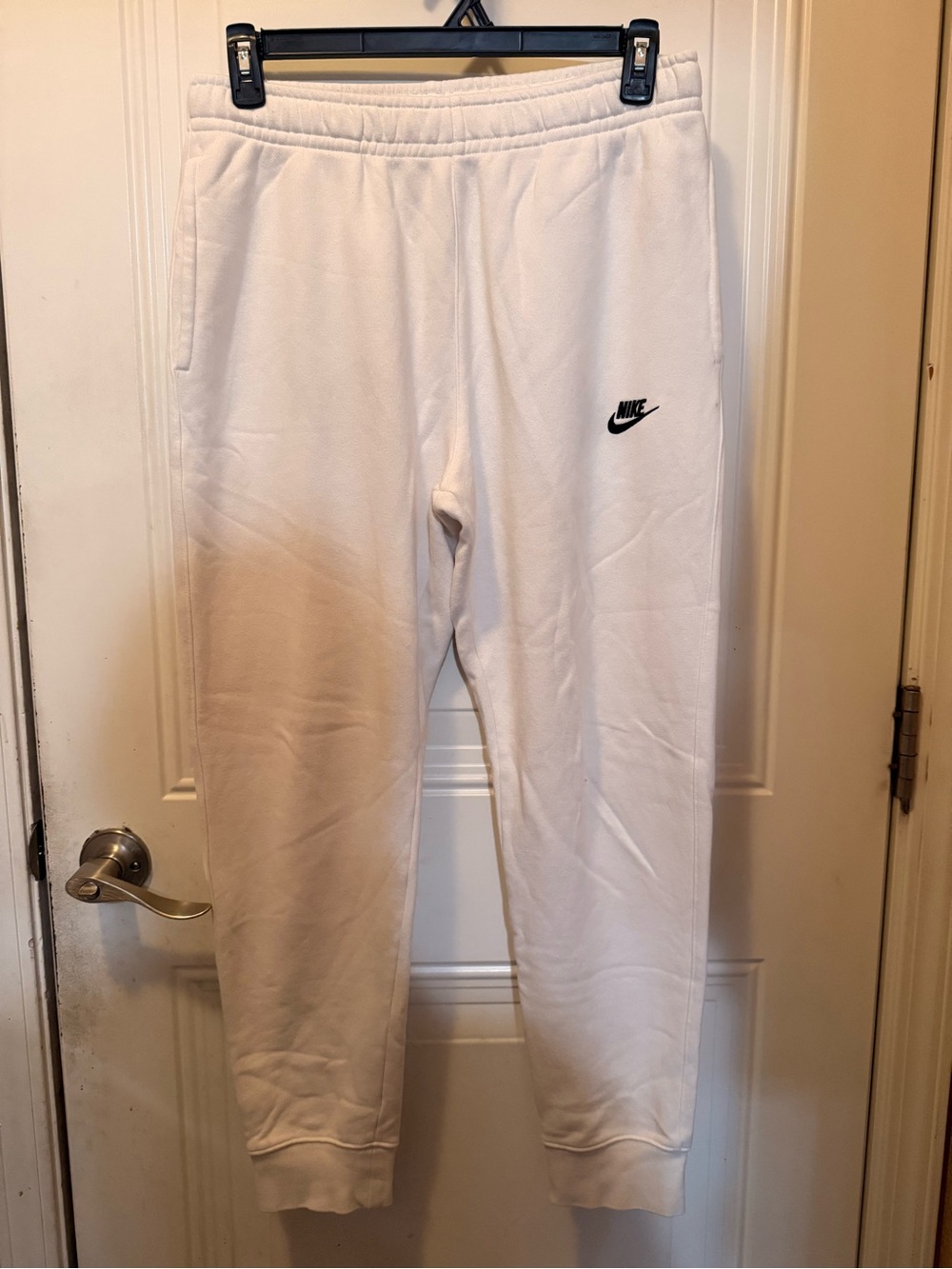 Nike White Men's Fleece Joggers with Black Swoosh